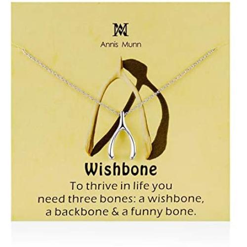Annis Munn Good Luck Wishbone Necklace – 925 Sterling Silver Wishbone Pendant,Valentines Day and Mothers Day Jewelry Birthday Gift for Women and Girls