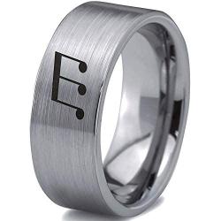 Triplet Beam Note Music Ring - Tungsten Band 8mm - Men - Women - 18k Rose Gold Step Bevel Edge - Yellow - Grey - Blue - Black - Brushed - Polished - Wedding - Gift Dome Flat
