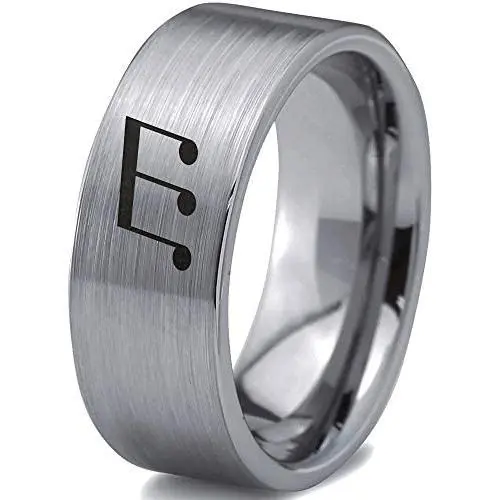 Triplet Beam Note Music Ring - Tungsten Band 8mm - Men - Women - 18k Rose Gold Step Bevel Edge - Yellow - Grey - Blue - Black - Brushed - Polished - Wedding - Gift Dome Flat Triplet Beam Note Music Ring - Tungsten Band 8mm - Men - Women - 18k Rose Gold Step Bevel Edge - Yellow - Grey - Blue - Black - Brushed - Polished - Wedding - Gift Dome Flat