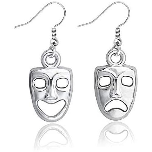 Gzrlyf Comedy and Tragedy Mask Earrings Drop Dangle Earrings Drama Masks Jewelry Theater Gifts