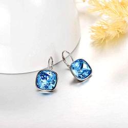 AOBOCO Sterling Silver Leverback Earrings Embellished with Crystals from Austria, Hypoallergenic Cushion Cut Square Crystal Earrings, Fine Anniversary Birthday Jewelry Gifts for Women