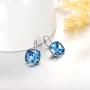 AOBOCO Sterling Silver Leverback Earrings Embellished with Crystals from Austria, Hypoallergenic Cushion Cut Square Crystal Earrings, Fine Anniversary Birthday Jewelry Gifts for Women