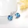 AOBOCO Sterling Silver Leverback Earrings Embellished with Crystals from Austria, Hypoallergenic Cushion Cut Square Crystal Earrings, Fine Anniversary Birthday Jewelry Gifts for Women