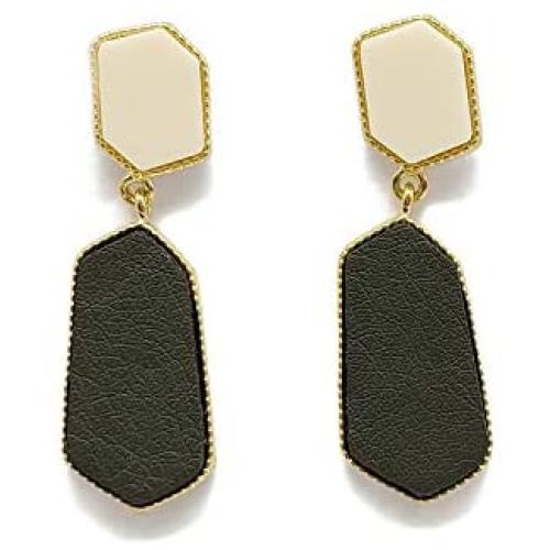ECCLAVE Figure Acrylic&Leather Gold-plated Bass Hypoallergenic Stud Dangle Earrings for Women
