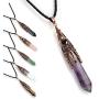 Ylwjewelry Chakra Stone Pendant Necklace,Natural Gemstone Crystals Bronze Hexagonal Pointed Necklaces for Women Men Hand Made Exquisite Elegant Unisex Pendant Necklace