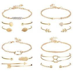 Udalyn 12Pcs Layered Bracelet Set for Women Multiple Stackable Open Cuff Wrap Bangle Bracelet Set Leaf Arrow Feather Knot Bracelets Jewelry Adjustable