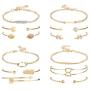 Udalyn 12Pcs Layered Bracelet Set for Women Multiple Stackable Open Cuff Wrap Bangle Bracelet Set Leaf Arrow Feather Knot Bracelets Jewelry Adjustable