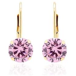 Quality Jewels 14k Gold Earrings, Yellow Gold Dangle Earrings with Round Cubic Zirconia Stone and Easy-to-Use Secure Leverback Clasp