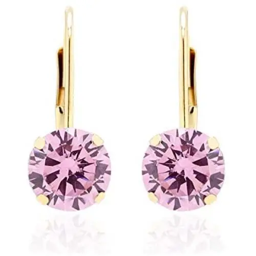 Quality Jewels 14k Gold Earrings, Yellow Gold Dangle Earrings with Round Cubic Zirconia Stone and Easy-to-Use Secure Leverback Clasp Quality Jewels 14k Gold Earrings, Yellow Gold Dangle Earrings with Round Cubic Zirconia Stone and Easy-to-Use Secure Leverback Clasp