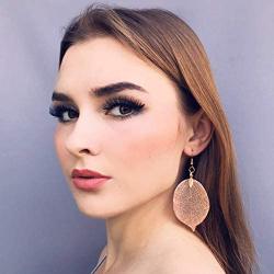 UMTNOR Natural Real Leaf Earrings Filigree Unique Evergreen Dipped Genuine Leaf Drop Dangle Gold Silver Rose Gold Earrings for Women Girls Jewelry Gifts