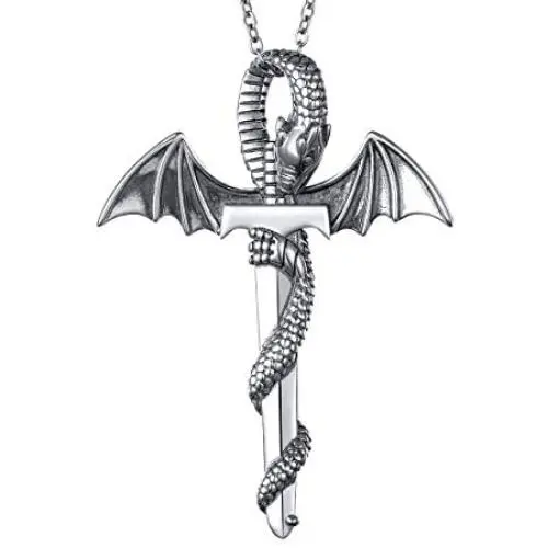 S925 Sterling Silver Punk Oxidized Vintage Dragon Wing Sword Pendant Necklace S925 Sterling Silver Punk Oxidized Vintage Dragon Wing Sword Pendant Necklace