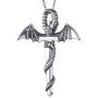 S925 Sterling Silver Punk Oxidized Vintage Dragon Wing Sword Pendant Necklace