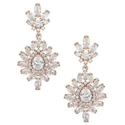 SWEETV Cubic Zirconia Chandelier Bridal Wedding Earrings for Brides, Women, Rhinestone Dangle Drop Earrings Bridal Wedding Jewelry Vintage Style