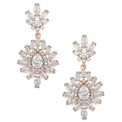 SWEETV Cubic Zirconia Chandelier Bridal Wedding Earrings for Brides, Women, Rhinestone Dangle Drop Earrings Bridal Wedding Jewelry Vintage Style