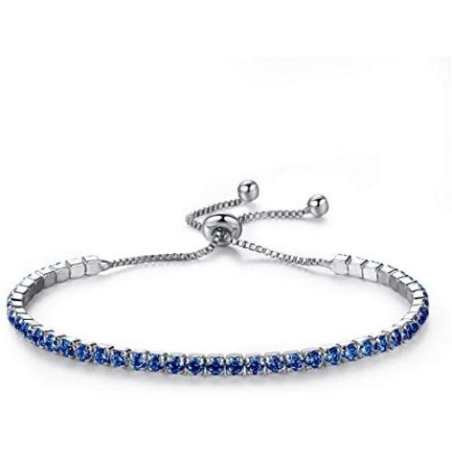 Platinum Plated White Cubic Zirconia Tennis Bracelet Simulated Sapphire Emerald Slider Bangle Bracelet for Women Girls