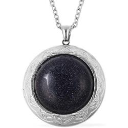 Shop LC Delivering Joy Locket Chain Pendant Necklace Women Jewelry for Gifts Stainless Steel Blue Goldstone Fashion Size 24''