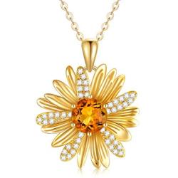 BEBEWO You are My Sunshine-10K 14K 18K Yellow Gold Rainbow Pendant Necklace, Sun Flower Necklace, Gold Sun Necklace Inspirational Gold Necklace Jewelry for Women/Birthday