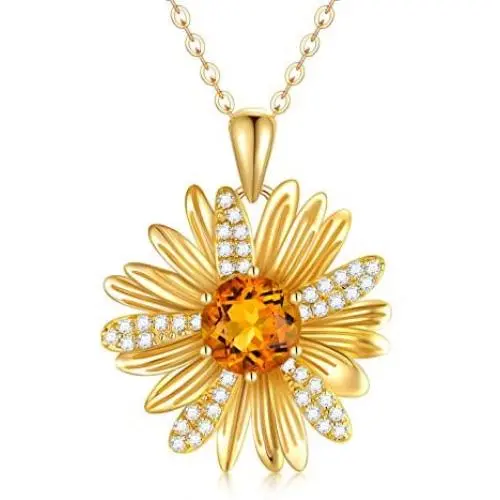 BEBEWO You are My Sunshine-10K 14K 18K Yellow Gold Rainbow Pendant Necklace, Sun Flower Necklace, Gold Sun Necklace Inspirational Gold Necklace Jewelry for Women/Birthday