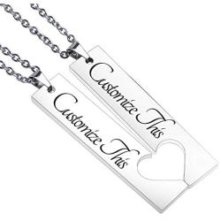 Fanery Sue 2PC Personalized Name Necklace Custom Engraved Matching Heart Puzzles Pendant Anniversary for Couples Best Friends
