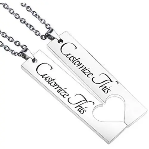 Fanery Sue 2PC Personalized Name Necklace Custom Engraved Matching Heart Puzzles Pendant Anniversary for Couples Best Friends Fanery Sue 2PC Personalized Name Necklace Custom Engraved Matching Heart Puzzles Pendant Anniversary for Couples Best Friends