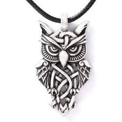 HAQUIL Owl Jewelry Owl Pendant Leather Cord Necklace for Men and Women, 19.7''