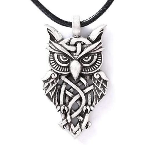 HAQUIL Owl Jewelry Owl Pendant Leather Cord Necklace for Men and Women, 19.7''