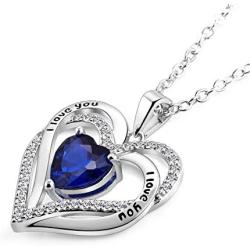 Tian Love Heart Necklace Double-Deck Plated Platinum Lovestone Pendant Necklace for Women with 5A Cubic Zirconia Jewelry