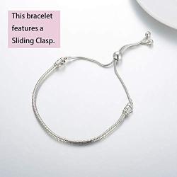 LONAGO Jewelry Moments Slider Snake Chain Charm Bracelet 925 Sterling Silver Sliding Clasp Adjustable Link Fit Pandora Charm Bead Birthday Gift for Women Mom