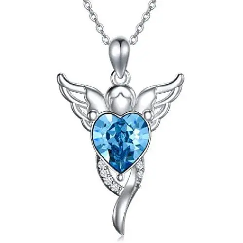 AOBOCO Guardian Angel Wings Sterling Silver Angel Wings with Blue Heart Embellished with Crystals from Swarovski Birthday Christmas Jewelry Gifts Ideas AOBOCO Guardian Angel Wings Sterling Silver Angel Wings with Blue Heart Embellished with Crystals from Swarovski Birthday Christmas Jewelry Gifts Ideas