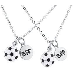 LUX ACCESSORIES SilverTone Soccer Sports BFF Best Friends Forever Necklace Set