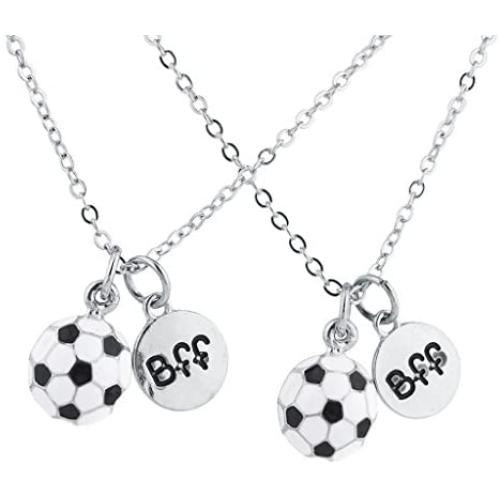 LUX ACCESSORIES SilverTone Soccer Sports BFF Best Friends Forever Necklace Set