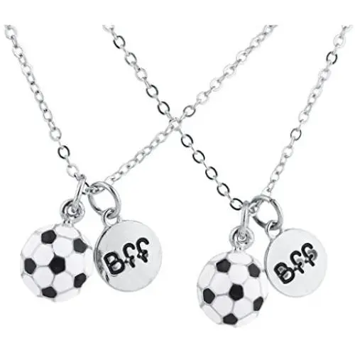 LUX ACCESSORIES SilverTone Soccer Sports BFF Best Friends Forever Necklace Set