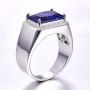 BONLAVIE Mens Halo Engagement Rings 7.0ct Radiant Cut Created Blue Sapphire Solid 925 Sterling Silver Eternity Wedding Band Size 5-14
