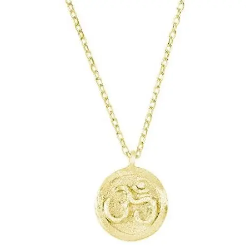 Spoil Cupid 14K Gold Plated 925 Sterling Silver Matte Finish Yoga Aum Om Ohm Sanskrit Yogi Spiritual Harmony Pendant Necklace,18''