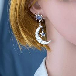 Asymmetric Sun Moon Drop Dangle Earrings for Women Sun Moon Crescent Rhinestone Stud Earrings Bohemian Jewelry