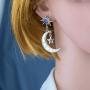 Asymmetric Sun Moon Drop Dangle Earrings for Women Sun Moon Crescent Rhinestone Stud Earrings Bohemian Jewelry