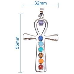 PH PandaHall 1 Pack 7 Chakras Natural Quartz Gemstones Beads Pendant Charms Point Chakra Reiki - Ankh Cross Style