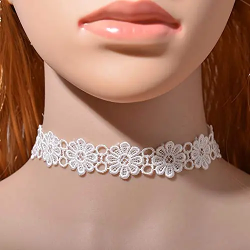 YienDoo Boho Necklace Fashion Sweet Style Lace Choker Elf Girl Lace Flower Necklace Jewelry for Women and Girls (White)