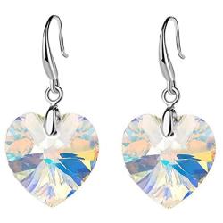 Swarovski Crystal Heart Dangle Hook Earrings for Women Drop Earrings 14K Gold Plated Hypoallergenic Jewelry