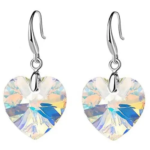Swarovski Crystal Heart Dangle Hook Earrings for Women Drop Earrings 14K Gold Plated Hypoallergenic Jewelry
