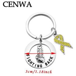 CENWA Yellow Awareness Keychain Yellow Rhinestone Ribbon Charm Cancer Awareness Jewelry Gift for Endometriosis/Bladder Cancer/Suicide Prevention/Bone Cancer