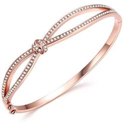 Angelady Rose Gold Plated Wide Bangle Bracelet for Women Girls, Infinity Lucky Endless Bangle, Birthday for Mom Wife Girlfriend Daughter