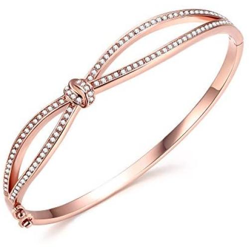 Angelady Rose Gold Plated Wide Bangle Bracelet for Women Girls, Infinity Lucky Endless Bangle, Birthday for Mom Wife Girlfriend Daughter
