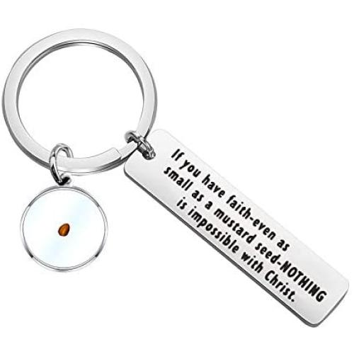 SEIRAA Mustard Seed Keychain Christian Jewelry Motivational and Religious Gift for Loved Ones If You Have Faith as Small as a Mustard Seed Keychain