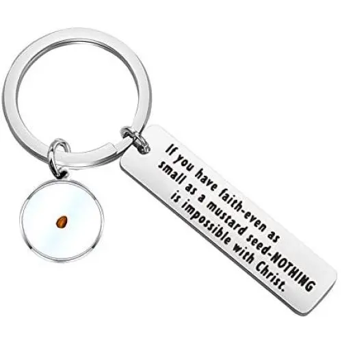 SEIRAA Mustard Seed Keychain Christian Jewelry Motivational and Religious Gift for Loved Ones If You Have Faith as Small as a Mustard Seed Keychain