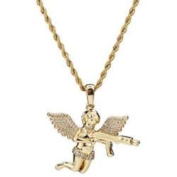 XINAOBAOLUO Hip-HOP Angel Pendant Necklace Mens Womens Gold Plated Stainless Steel Chain Jewelry Gift for Goodfriend