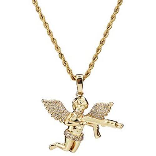 XINAOBAOLUO Hip-HOP Angel Pendant Necklace Mens Womens Gold Plated Stainless Steel Chain Jewelry Gift for Goodfriend