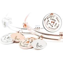 Baubelle Expandable Inspirational Stackable Charm Bracelet “Be Thankful, Brave, Happy, True, Compassionate, Strong''