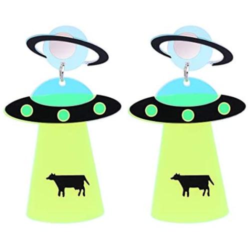 FENICAL UFO Earring Exaggerated Earring Acrylic Earring Drop for Woman Girls Ladies 1Pair