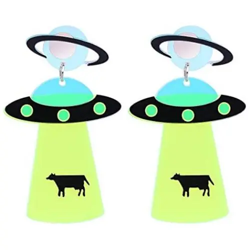 FENICAL UFO Earring Exaggerated Earring Acrylic Earring Drop for Woman Girls Ladies 1Pair FENICAL UFO Earring Exaggerated Earring Acrylic Earring Drop for Woman Girls Ladies 1Pair